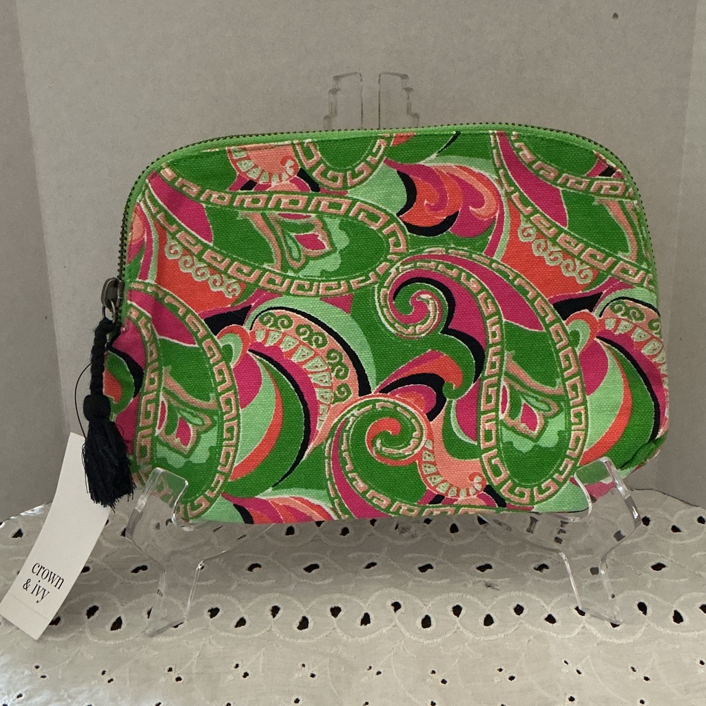 Crown  Ivy Vibrant Green And Pink Paisley Pouch